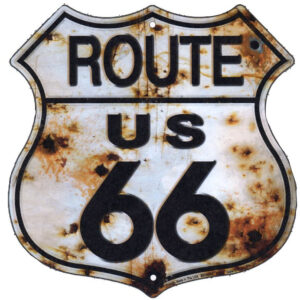 plaque déco américaine murale tole panneau de highway route 66 w/bullet holes